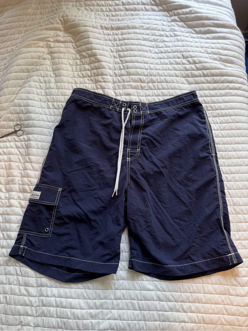 Polo by Ralph Lauren Navy & White Men's Swim Board Shorts with Cargo Pocket